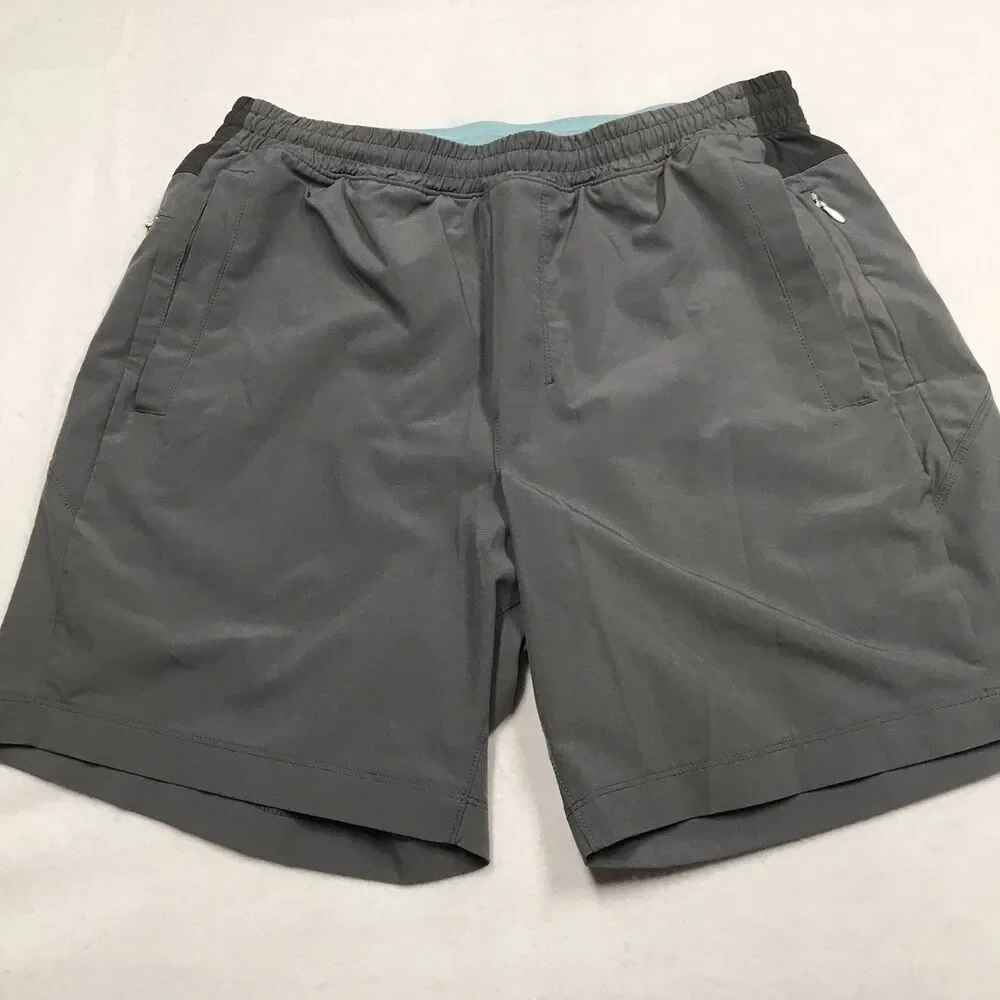 BIRDDOGS Gym Shorts Men L Gray Lined Stretch Poly Performance Drawstring
